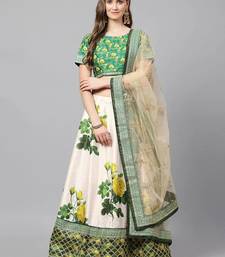Cream-Coloured & Beige Embroidered Semi-Stitched Lehenga & Unstitched Blouse with Dupatta