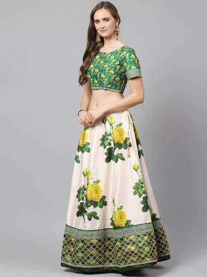 Cream-Coloured & Beige Embroidered Semi-Stitched Lehenga & Unstitched Blouse with Dupatta 2