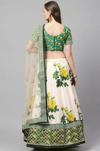 Cream-Coloured & Beige Embroidered Semi-Stitched Lehenga & Unstitched Blouse with Dupatta