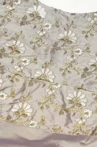 White & Taupe Embroidered Semi-Stitched Lehenga & Unstitched Blouse with Dupatta