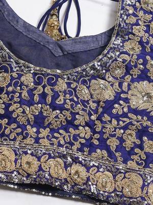 Blue & Gold-Toned Embroidered Semi-Stitched Lehenga & Unstitched Blouse with Dupatta 4
