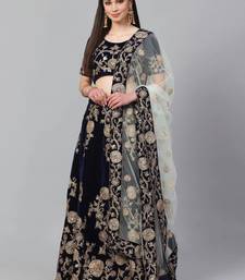 Navy Blue & Golden Semi-Stitched Lehenga with Unstitched Choli