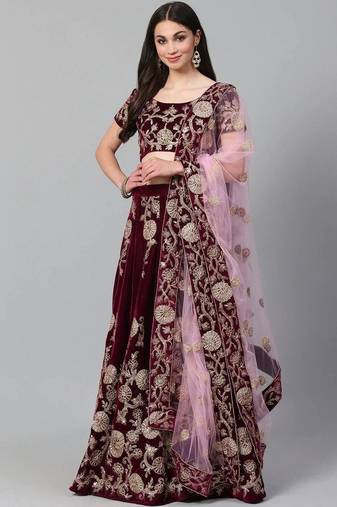 Purple & Golden Semi-Stitched Party Wear Lehenga & Unstitched Blouse with Dupatta