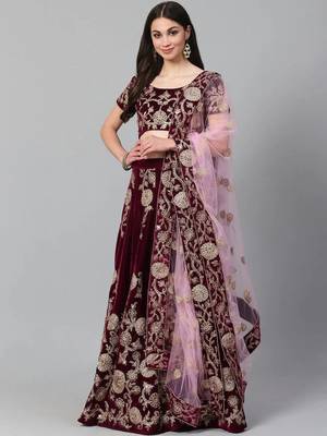 Purple & Golden Semi-Stitched Party Wear Lehenga & Unstitched Blouse with Dupatta 1
