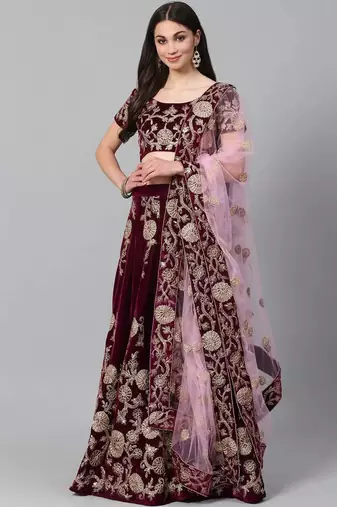 Purple & Golden Semi-Stitched Party Wear Lehenga & Unstitched Blouse with Dupatta