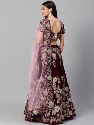 Purple & Golden Semi-Stitched Party Wear Lehenga & Unstitched Blouse with Dupatta 2