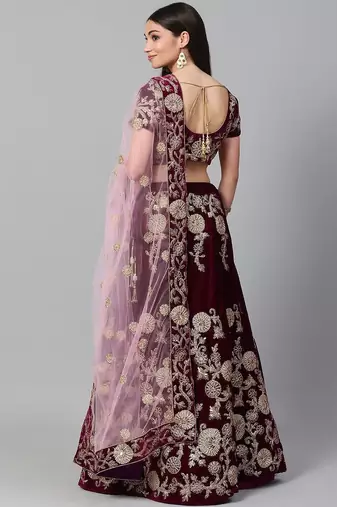 Purple & Golden Semi-Stitched Party Wear Lehenga & Unstitched Blouse with Dupatta