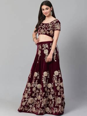 Purple & Golden Semi-Stitched Party Wear Lehenga & Unstitched Blouse with Dupatta 3