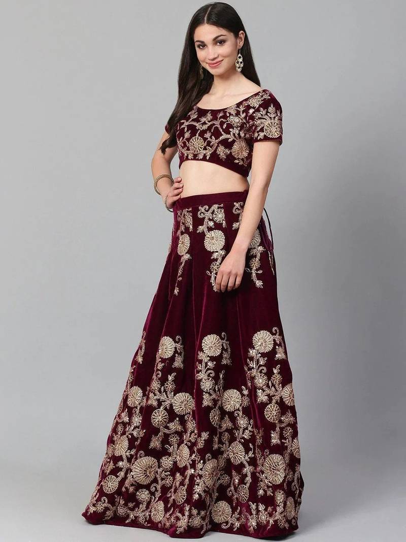 Purple & Golden Semi-Stitched Party Wear Lehenga & Unstitched Blouse with Dupatta