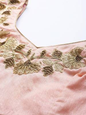 Turquoise Blue & Peach-Coloured Embroidered Semi-Stitched Lehenga & Unstitched Blouse with Dupatta 4