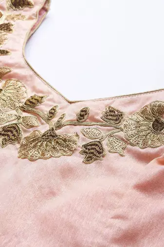 Turquoise Blue & Peach-Coloured Embroidered Semi-Stitched Lehenga & Unstitched Blouse with Dupatta