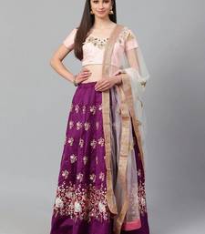 Purple & Peach-Coloured Semi-Stitched Lehenga with Unstiched Choli