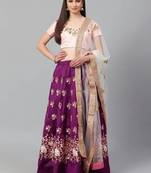 Purple & Peach-Coloured Semi-Stitched Lehenga with Unstiched Choli