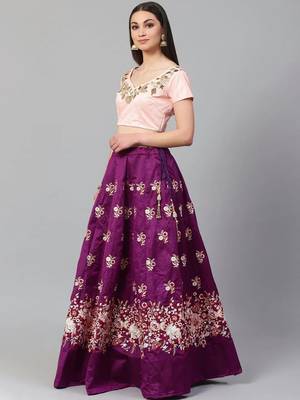 Purple & Peach-Coloured Semi-Stitched Lehenga with Unstiched Choli 2
