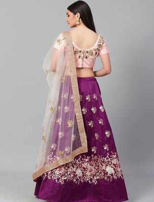Purple & Peach-Coloured Semi-Stitched Lehenga with Unstiched Choli 3