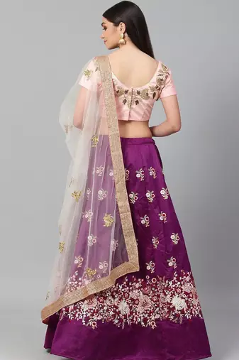 Purple & Peach-Coloured Semi-Stitched Lehenga with Unstiched Choli