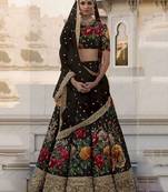 Black Floral Digital Printed Art Silk Bridal Lehenga Choli