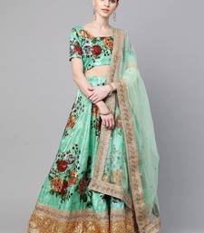 Green Floral Semi-Stitched Lehenga & Unstitched Blouse with Dupatta