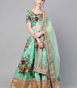 Green Floral Semi-Stitched Lehenga & Unstitched Blouse with Dupatta