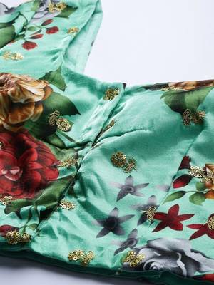 Green Floral Semi-Stitched Lehenga & Unstitched Blouse with Dupatta 4