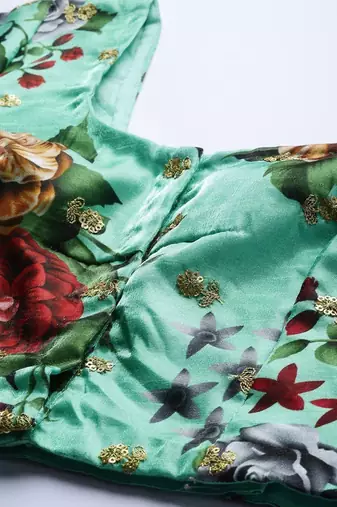 Green Floral Semi-Stitched Lehenga & Unstitched Blouse with Dupatta