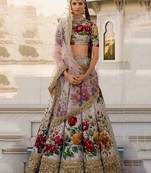Gray Floral Digital Printed Art Silk Bridal Lehenga Choli