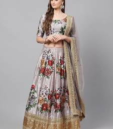 Grey & Red Printed Semi-Stitched Lehenga & Unstitched Blouse with Dupatta