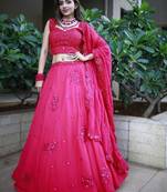 Beautiful Pink Sequins Georgette Wedding Lehenga Choli With Dupatta