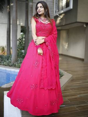 Beautiful Pink Sequins Georgette Wedding Lehenga Choli With Dupatta 2