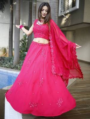 Beautiful Pink Sequins Georgette Wedding Lehenga Choli With Dupatta 3