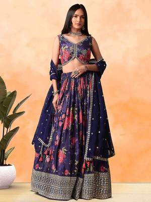 Purple Floral Printed Chinon Lehenga Choli With Dupatta 1