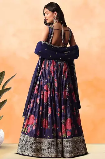 Purple Floral Printed Chinon Lehenga Choli With Dupatta