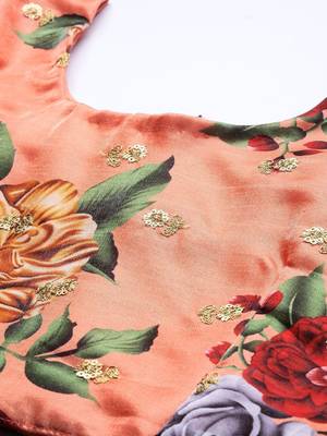 Peach-Coloured & Pink Printed Semi-Stitched Lehenga & Unstitched Blouse with Dupatta 3