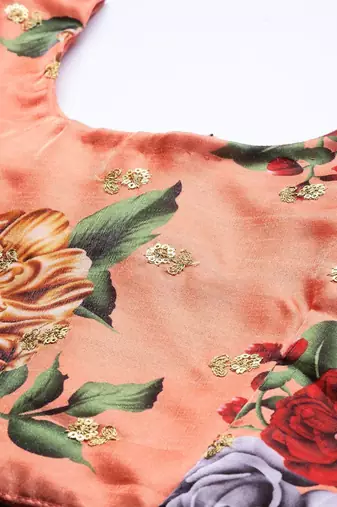 Peach-Coloured & Pink Printed Semi-Stitched Lehenga & Unstitched Blouse with Dupatta