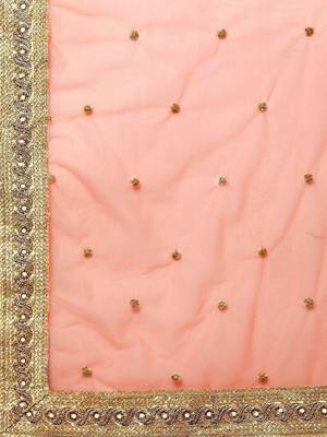 Peach-Coloured & Pink Printed Semi-Stitched Lehenga & Unstitched Blouse with Dupatta 4