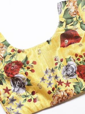 Yellow & Burgundy Printed Semi-Stitched Lehenga & Unstitched Blouse with Dupatta 4
