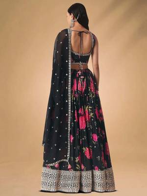 Black Chinon Floral Printed Lehenga Choli 3