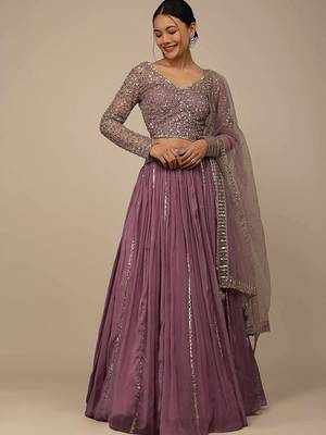 Glamorous Pink Sequins Georgette Reception Wear Lehenga Choli 1