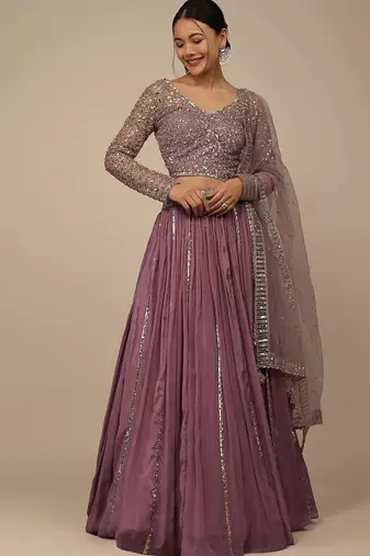 Glamorous Pink Sequins Georgette Reception Wear Lehenga Choli