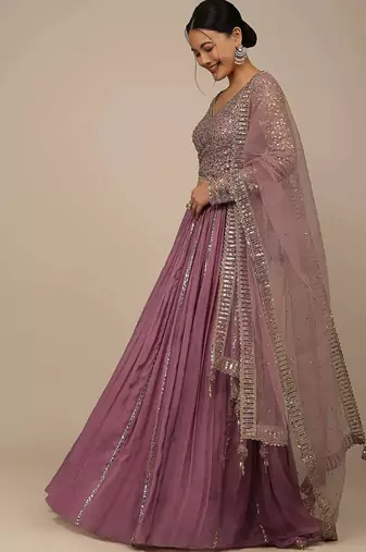 Glamorous Pink Sequins Georgette Reception Wear Lehenga Choli