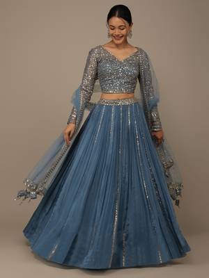 Lovely Blue Sequins Georgette Bridesmaid Lehenga Choli With dupatta 2