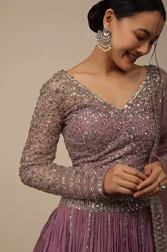 Glamorous Pink Sequins Georgette Reception Wear Lehenga Choli