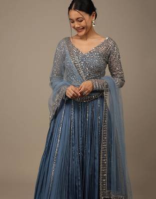 Lovely Blue Sequins Georgette Bridesmaid Lehenga Choli With dupatta 3