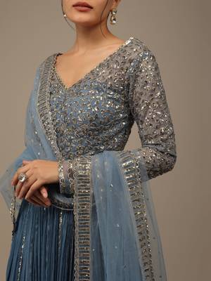 Lovely Blue Sequins Georgette Bridesmaid Lehenga Choli With dupatta 4