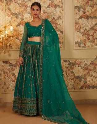 Incredible Green Sequins Organza Festival Wear Lehenga Choli 1
