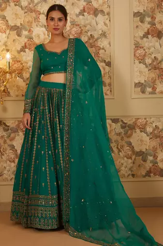Incredible Green Sequins Organza Festival Wear Lehenga Choli