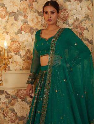 Incredible Green Sequins Organza Festival Wear Lehenga Choli 2