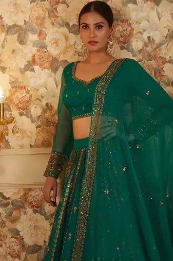 Incredible Green Sequins Organza Festival Wear Lehenga Choli
