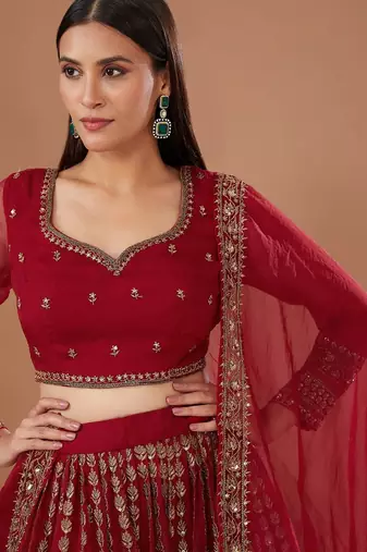 Fantastic Red Zari Embroidered Organza Wedding Lehenga Choli