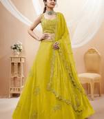 Adorable Neon Yellow Sequins Georgette Wedding Wear Lehenga Choli